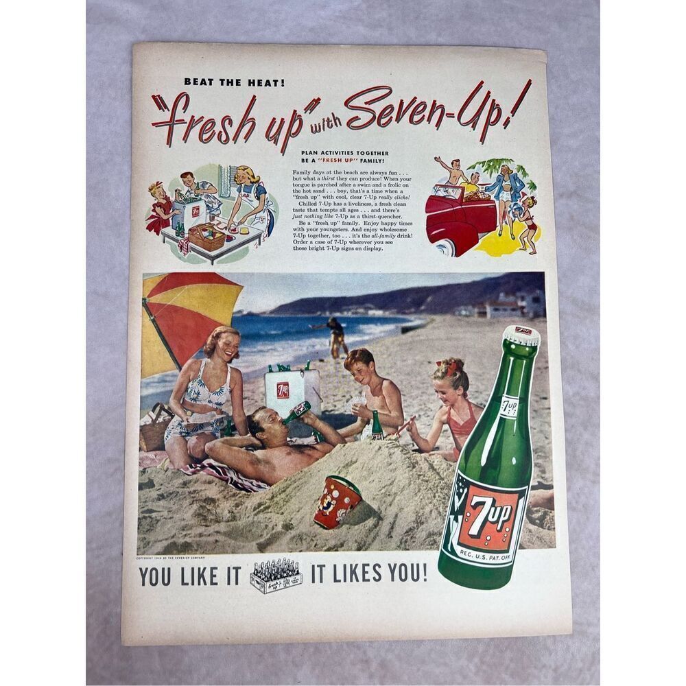 Vintage 7up "Fresh Up with Seven-Up!" Original Print Ad from Magazine 1948